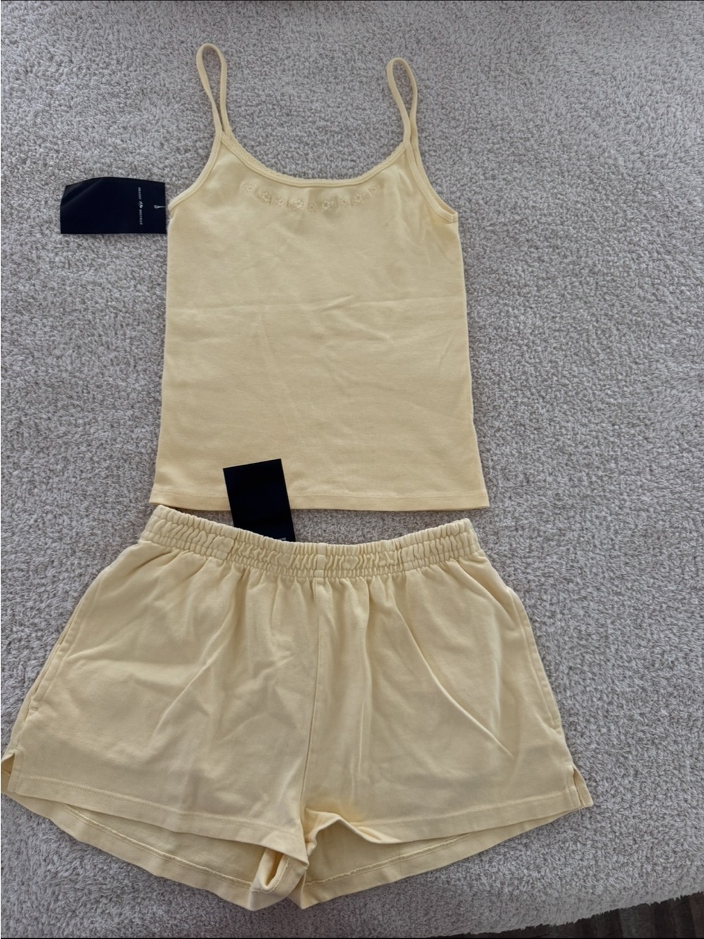 Brandy Melville Yellow tank top & shorts set NWT🧈💛